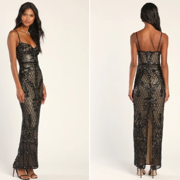 LULUS Sexy Prom Wedding Special Event Shimmer Sequins Elegant Mermaid Gown - Picture 4 of 6